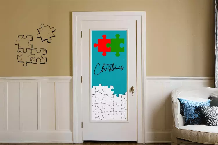 Puzzle Pieces Unite theme on office door